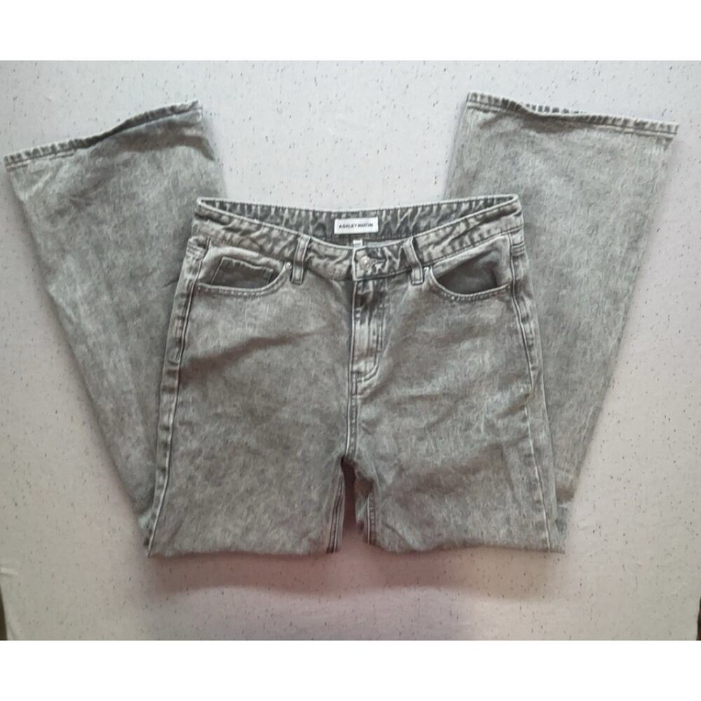 Ashley Mason Y2K Distressed High Rise Jeans Gray Denim Pink Bow Womens Sz 5/27